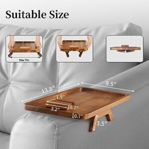 Acacia Wood Couch Arm Table, Sofa Arm Tray with 360° Rotating Holder, Sofa Arm Table for Couch, Couch Arm Tray, Sofa Armrest Tray, Ideal Gift for Eating and Drink