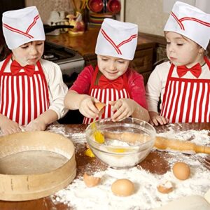 3 Pcs Kid Waiter Costume Kit Car Costume Red and White Striped Apron for Kids Adjustable Bib Aprons with 2 Pockets Soda Jerk Chef Hat Adjustable Red Bow Ties for Kids 1950s Dinner Cosplay Dress Party