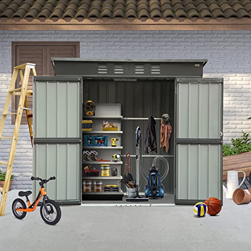 Domi Outdoor Storage Shed 6x4 FT,Metal Outside Sheds&Outdoor Storage Galvanized Steel,Tool Shed with Lockable Double Door for Patio,Backyard,Garden,Lawn Dark Grey