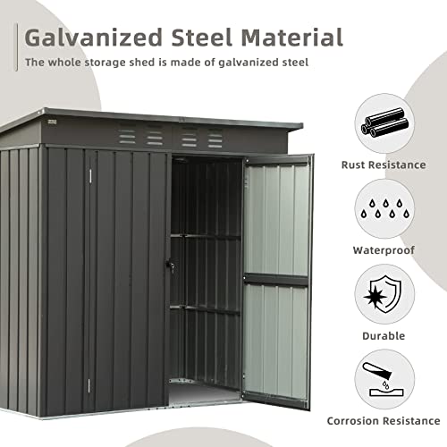 Domi Outdoor Storage Shed 6x4 FT,Metal Outside Sheds&Outdoor Storage Galvanized Steel,Tool Shed with Lockable Double Door for Patio,Backyard,Garden,Lawn Dark Grey