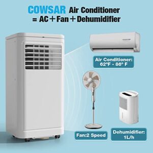 COWSAR Portable Air Conditioner, 8000BTU Air Conditioner Portable for Room Cooling Up 200sq.ft, Portable AC Unit with Dehumidifier and Fan and Remote Control < 53dB Air Conditioner