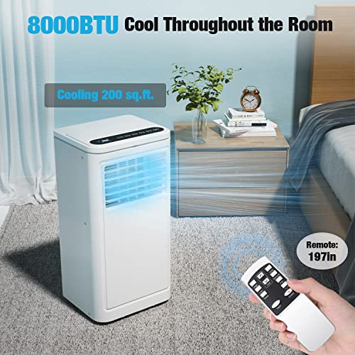 COWSAR Portable Air Conditioner, 8000BTU Air Conditioner Portable for Room Cooling Up 200sq.ft, Portable AC Unit with Dehumidifier and Fan and Remote Control < 53dB Air Conditioner