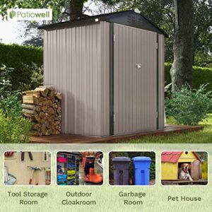 Patiowell 6x4 FT Outdoor Storage Shed, Garden Tool Storage Shed with Sloping Roof and Double Lockable Door, Outdoor Shed for Garden Backyard Patio Lawn, Brown