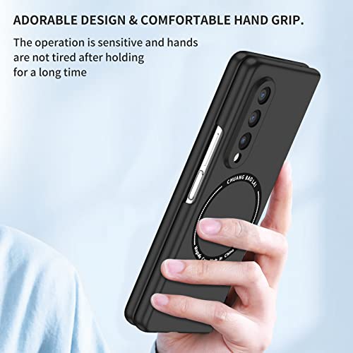 MME Magnetic Case for Galaxy Z Fold 3 5G Case Compatible with Mag-Safe Charger Soft Liquid Silicone Gel Rubber Ultra Slim Shockproof Cove for Z Fold 3, Black