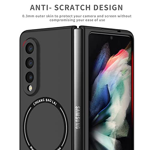 MME Magnetic Case for Galaxy Z Fold 3 5G Case Compatible with Mag-Safe Charger Soft Liquid Silicone Gel Rubber Ultra Slim Shockproof Cove for Z Fold 3, Black