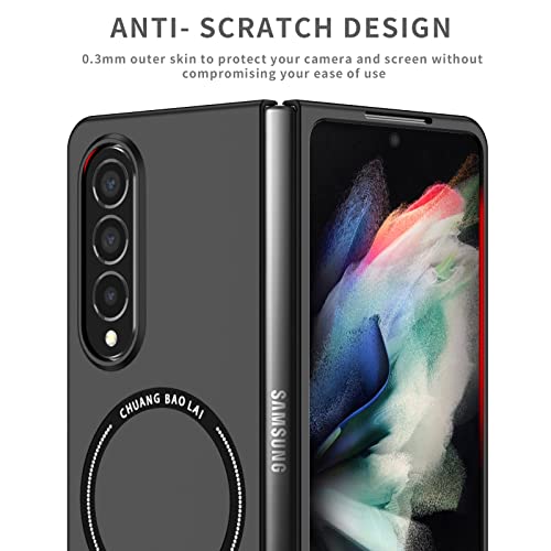 MME Magnetic Case for Galaxy Z Fold 4 5G Case Compatible with Mag Safe Charger Soft Liquid Silicone Gel Rubber Ultra Slim Shockproof Cover for Z Fold 4, Black