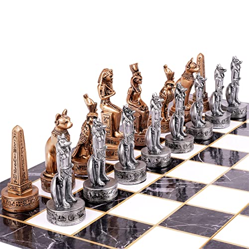 15" Figures Egyptian Style Chess Sets for Adults and Cardboard Chess Board Family Large Folding Chess Board Game 3D Resin Chess Pieces and Storage Slots