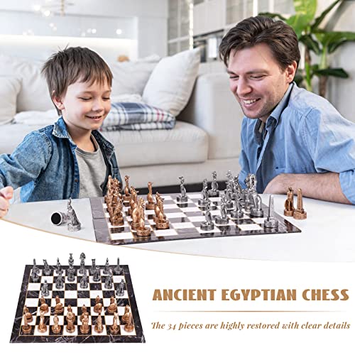 15" Figures Egyptian Style Chess Sets for Adults and Cardboard Chess Board Family Large Folding Chess Board Game 3D Resin Chess Pieces and Storage Slots