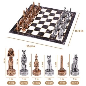 15" Figures Egyptian Style Chess Sets for Adults and Cardboard Chess Board Family Large Folding Chess Board Game 3D Resin Chess Pieces and Storage Slots