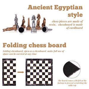 15" Figures Egyptian Style Chess Sets for Adults and Cardboard Chess Board Family Large Folding Chess Board Game 3D Resin Chess Pieces and Storage Slots