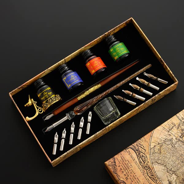 Fountain Pen Set - Calligraphy Pen Set Includes Wooden & Glass Pen - Ink & Pen Nibs