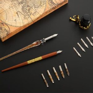 Fountain Pen Set - Calligraphy Pen Set Includes Wooden & Glass Pen - Ink & Pen Nibs