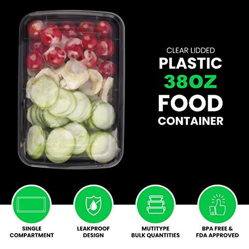 Meal Prep Containers, 50Pack [38OZ] Food Storage Containers With Lids, Reusable Food Prep Containers, To Go Containers With Lids, BPA-free, Stackable, Microwave/Dishwasher/Freezer Safe
