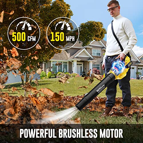 SOMOREI Cordless Leaf Blower - 500 CFM Brushless Electric Blower with 2 Packs 4.0Ah Battery & Charger - Battery Powered - 20V Handheld Lightweight Blower for Lawn | Yard | Garden