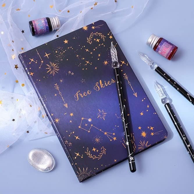 Glass Calligraphy Set With Journal - Dip Pen Set with Ink, Cute Journal & Pen Holder