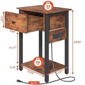 Yoobure Nightstand with Charging Station, Side Table End Table with Large Drawer and Storage Shelf, Bed Side Table/Night Stand with USB Ports & Outlets, Rustic Bedside Tables for Bedroom, Living Room