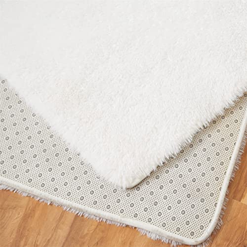 AMTOVO Shag Area Rugs for Bedroom, White Fluffy Rug Plush Living Room Carpet 8 x 10 Feet, Indoor Modern Plush Area Rugs, Fuzzy Nursery Shaggy Rugs for Kids Room