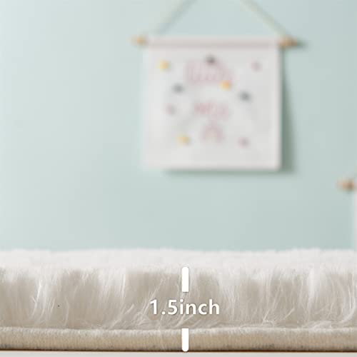 AMTOVO Shag Area Rugs for Bedroom, White Fluffy Rug Plush Living Room Carpet 8 x 10 Feet, Indoor Modern Plush Area Rugs, Fuzzy Nursery Shaggy Rugs for Kids Room