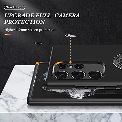 YRMJK S23 Ultra Case, Built in 2 Screen TPU Protectors + 2 Camera Lens Protector,Military Grade,3D Full Cover with Kickstand Ring Case for Samsung Galaxy S23 Ultra 5G Black