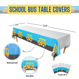 School Bus Tablecovers (Pack of 3) - 54"x108" XL - School Bus Party Supplies, Back To School Decorations, School Bus Wheels Tablecloth, Kindergarten Graduation Decorations, School Bus Theme Party