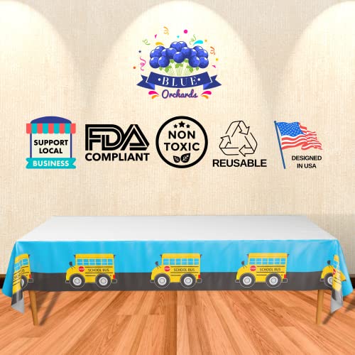 School Bus Tablecovers (Pack of 3) - 54"x108" XL - School Bus Party Supplies, Back To School Decorations, School Bus Wheels Tablecloth, Kindergarten Graduation Decorations, School Bus Theme Party