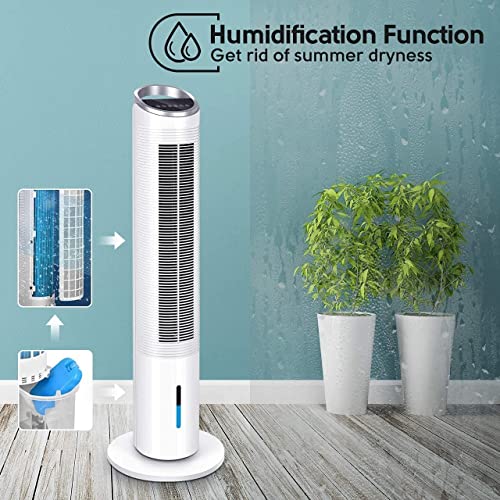 Air Choice Evaporative Cooler, 40" Portable Tower Fan with 70° Oscillating for Big Space, 3 Speeds & Modes, 8H Timer, 2 Ice Packs, Removable Water Tank, Portable Swamp Cooler with LCD Panel & Remote