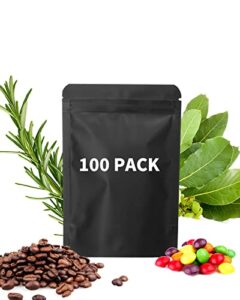 100 pieces resealable mylar bags 3.3x5.1 inch, smell proof pouch stand up zipper lock aluminum foil bag, packaging for small businesses, packaging bags for storage supplies (3.3x5.1 inch, black, 100)