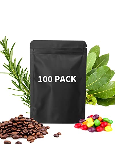 100 Pieces Resealable Mylar Bags 3.3x5.1 inch, Smell Proof Pouch Stand Up Zipper Lock Aluminum Foil Bag, Packaging for Small Businesses, Packaging Bags for Storage Supplies (3.3x5.1 inch, Black, 100)