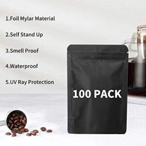 100 Pieces Resealable Mylar Bags 3.3x5.1 inch, Smell Proof Pouch Stand Up Zipper Lock Aluminum Foil Bag, Packaging for Small Businesses, Packaging Bags for Storage Supplies (3.3x5.1 inch, Black, 100)