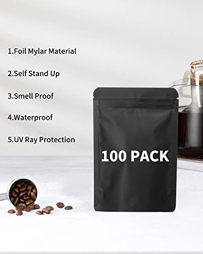 100 Pieces Resealable Mylar Bags 3.3x5.1 inch, Smell Proof Pouch Stand Up Zipper Lock Aluminum Foil Bag, Packaging for Small Businesses, Packaging Bags for Storage Supplies (3.3x5.1 inch, Black, 100)