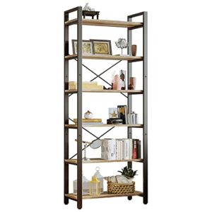 ironck bookshelf 6-tier ladder shelf 110lbs/shelf vintage industrial style bookcase for home decor, office decor