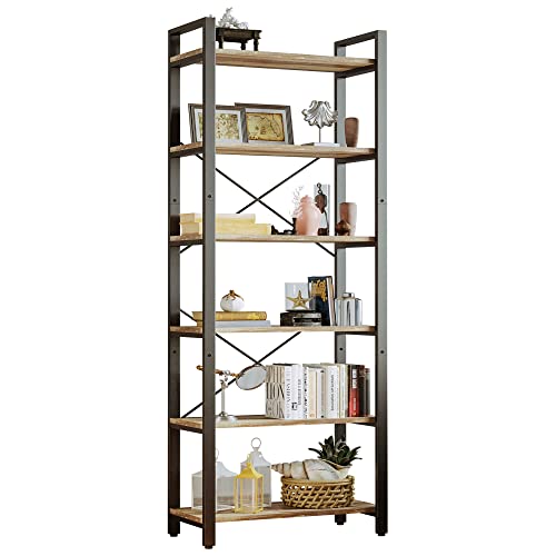 IRONCK Bookshelf 6-Tier Ladder Shelf 110lbs/shelf Vintage Industrial Style Bookcase for Home Decor, Office Decor