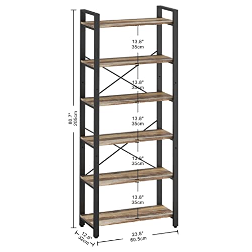 IRONCK Bookshelf 6-Tier Ladder Shelf 110lbs/shelf Vintage Industrial Style Bookcase for Home Decor, Office Decor