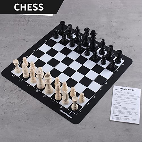 Magic Vosom Chess Sets, Travel Chess 15" x 15" 3 in 1 Chess, Checkers, Backgammon Set, Standard Chess Pieces and Chips Set of Silicone Board, Beginner Chess Set for Kids, Adults