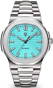 lacz denton pagani design pd1728 mens automatic watches full stainless steel waterproof 100m watches for men men mechanical wristwatches (sky blue)