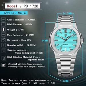 LACZ DENTON Pagani Design PD1728 Mens Automatic Watches Full Stainless Steel Waterproof 100M Watches for Men Men Mechanical Wristwatches (Sky Blue)