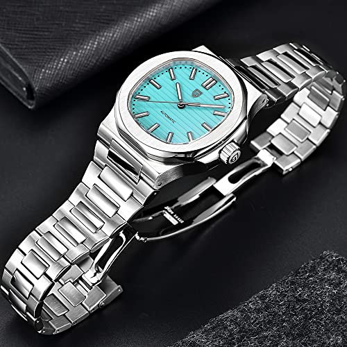 LACZ DENTON Pagani Design PD1728 Mens Automatic Watches Full Stainless Steel Waterproof 100M Watches for Men Men Mechanical Wristwatches (Sky Blue)