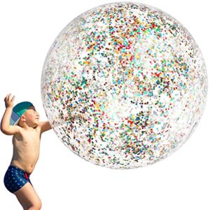 leitee giant sequins beach ball 5 ft huge confetti glitters inflatable clear beach ball oversized blow up plastic inflatable balls for summer swimming pool party favors and massive water games (5 ft)