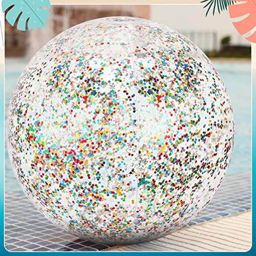 Leitee Giant Sequins Beach Ball 5 FT Huge Confetti Glitters Inflatable Clear Beach Ball Oversized Blow up Plastic Inflatable Balls for Summer Swimming Pool Party Favors and Massive Water Games (5 Ft)