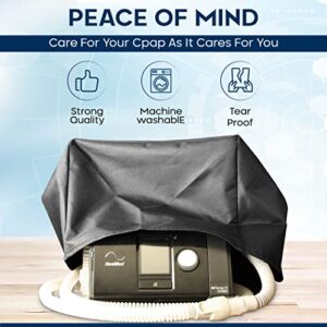 CPAP Dust Cover + Medical Tag for Luggage Bundle- Protective Clean Cover to fit on Continuous Positive Airway Pressure Machine - Travel Safety Accessory (Black)