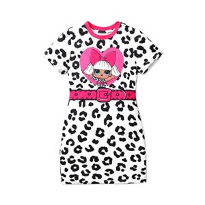 l.o.l. surprise! girls short sleeve black white leopard long sweatshirt dress girls t-shirt dress 6-7 years