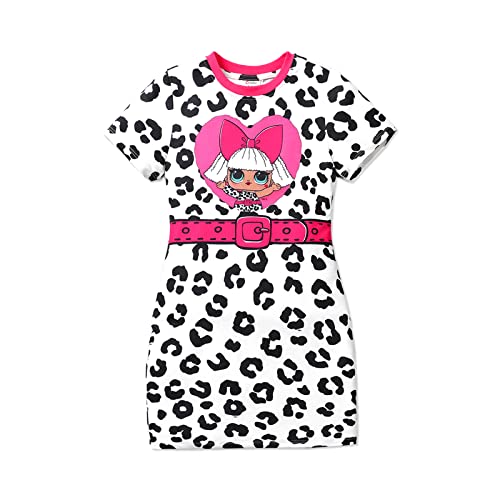 L.O.L. Surprise! Girls Short Sleeve Black White Leopard Long Sweatshirt Dress Girls T-shirt Dress 6-7 Years