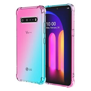 oeurvqo for lg v60 thinq 5g case clear cute gradient colorful design slim phone case soft tpu cover shockproof bumper anti-scratch protective for lg v60 thinq (pink green)