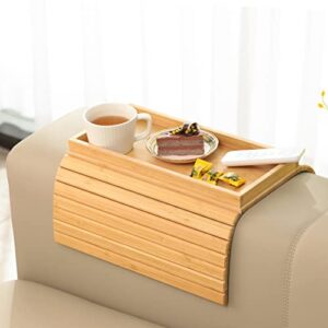 gehe sofa arm tray bamboo sofa tray table for couch, sofa armrest tray table anti-slip arm table clip on tray sofa table, couch cup holder for snacks,phone,control,cups,flexible and foldable