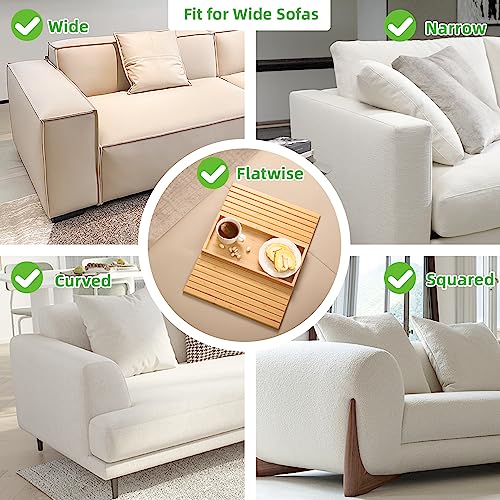 GEHE Sofa Arm Tray Bamboo Sofa Tray Table for Couch, Sofa Armrest Tray Table Anti-Slip Arm Table Clip On Tray Sofa Table, Couch Cup Holder for Snacks,Phone,Control,Cups,Flexible and Foldable