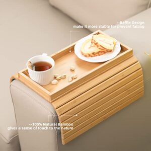 GEHE Sofa Arm Tray Bamboo Sofa Tray Table for Couch, Sofa Armrest Tray Table Anti-Slip Arm Table Clip On Tray Sofa Table, Couch Cup Holder for Snacks,Phone,Control,Cups,Flexible and Foldable