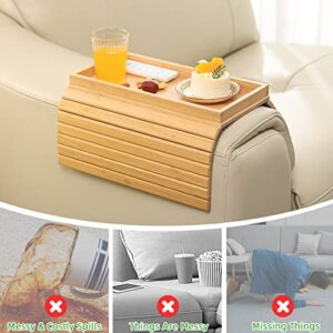 GEHE Sofa Arm Tray Bamboo Sofa Tray Table for Couch, Sofa Armrest Tray Table Anti-Slip Arm Table Clip On Tray Sofa Table, Couch Cup Holder for Snacks,Phone,Control,Cups,Flexible and Foldable