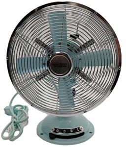 8" all metal durable tabletop fan retro antique style 3 speed oscillating desk, mint
