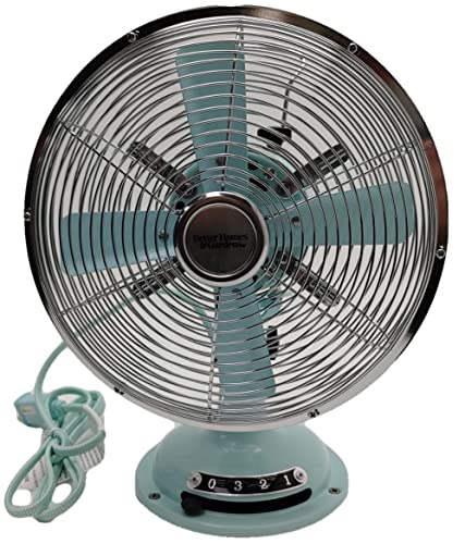 8" All Metal Durable Tabletop Fan Retro Antique Style 3 Speed Oscillating Desk, Mint