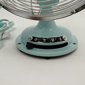 8" All Metal Durable Tabletop Fan Retro Antique Style 3 Speed Oscillating Desk, Mint